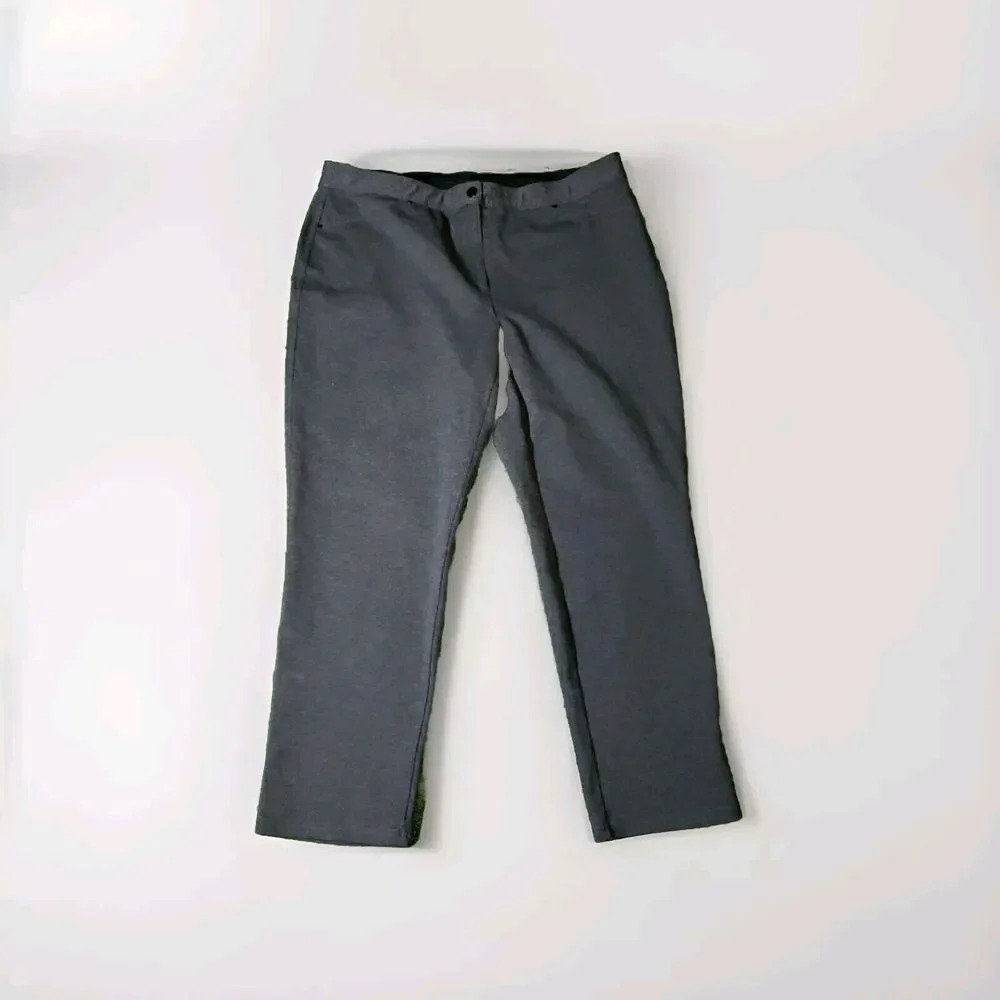 Chico's Ankle Pants Womens 3 Black Slimming Mid Rise Solid Cotton Straight Leg